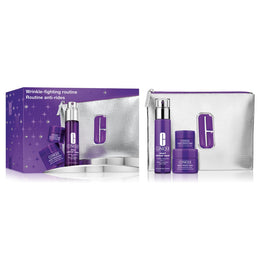 Clinique Wrinkle Fighting Routine zestaw serum do twarzy 30ml + krem do twarzy 15ml + krem pod oczy 5ml + kosmetyczka