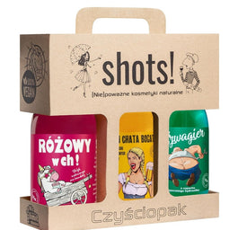 LaQ Shots! Czyściopak zestaw Różowy w Ch! żel pod prysznic 500ml + Czym Chata Bogata żel pod prysznic 500ml + Szwagier żel pod prysznic 500ml