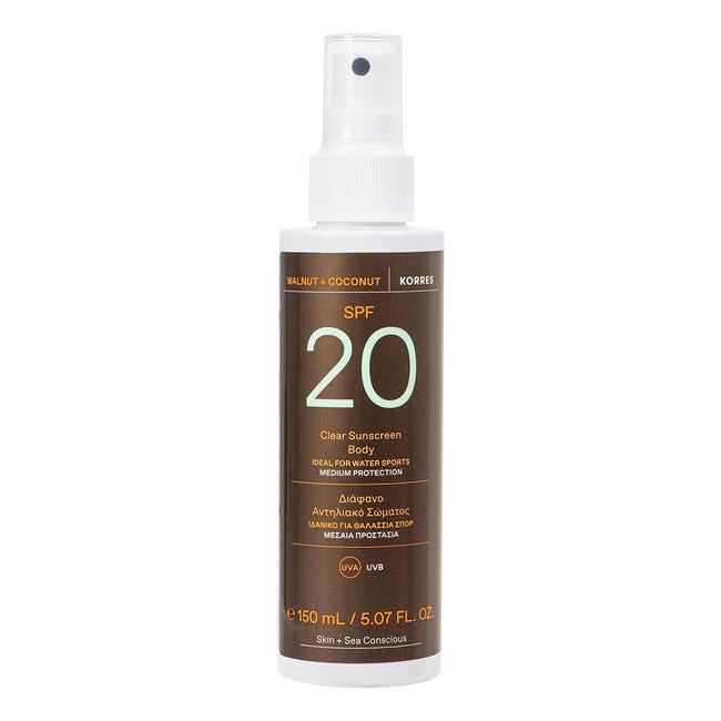 Korres Walnut + Coconut Clear Sunscreen Body SPF20 ochronny spray do ciała 150ml