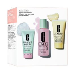 Clinique 3-Step Skin Care zestaw mydło do twarzy 30ml + płyn złuszczający do twarzy 60ml + żel do twarzy 30ml