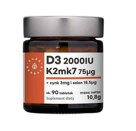 Aura Herbals Witamina D3 2000 IU + K2 + Cynk + Selen suplement diety 90 tabletek