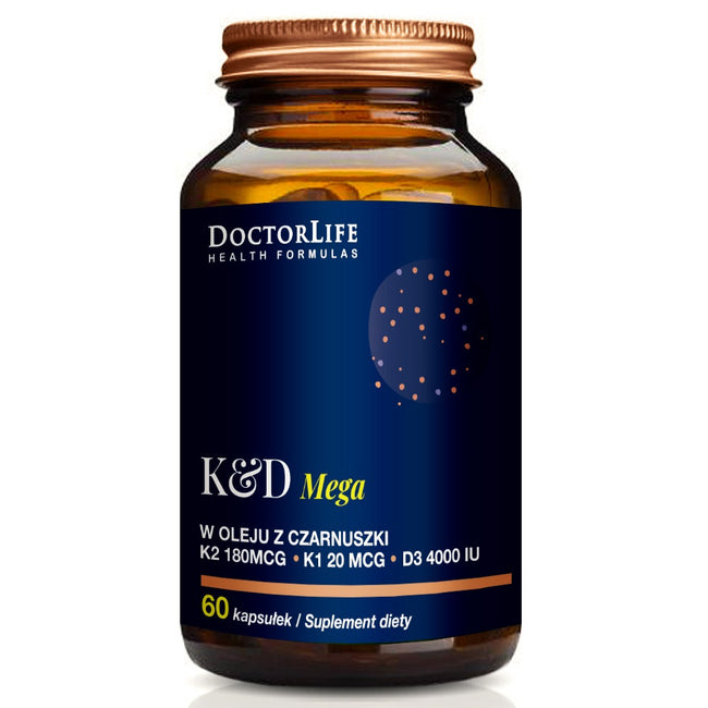 Doctor Life Mega K2+D3 w oleju z czarnuszki suplement diety 60 kapsułek
