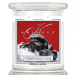 Kringle Candle Średnia świeca zapachowa z dwoma knotami Christmas Coal 411g
