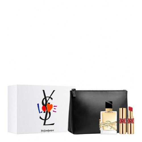 Yves Saint Laurent Libre Pour Femme zestaw woda perfumowana spray 50ml + Rouge Volupte Shine No.105 3.2g + kosmetyczka