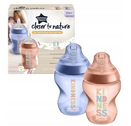 Tommee Tippee Closer To Nature butelka do karmienia ze smoczkiem silikonowym 0m+ Kindness 2x260ml