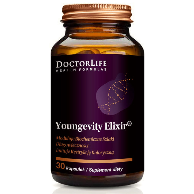 Doctor Life Youngevity Elixir wpływa na biologiczne szlaki przeciwstarzeniowe suplement diety 30 kapsułek