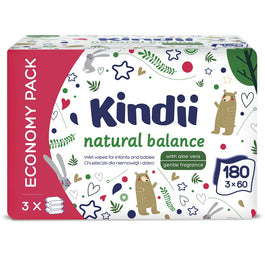 Kindii Natural Balance chusteczki nawilżające dla niemowląt i dzieci 3x60szt.