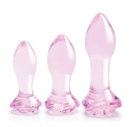 Dream Toys Glaze Glass Rosebud Anal Training Set zestaw trzech korków analnych Pink