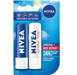 Nivea Zestaw Original pomadka ochronna do ust 4.8g + Med Repair pielęgnująca pomadka do ust 4.8g