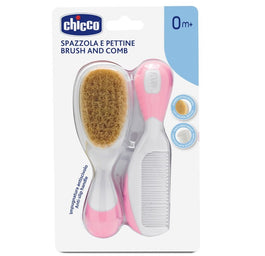 Chicco Brush and Comb zestaw szczotka z naturalnego włosia + grzebyk 0m+ Różowy