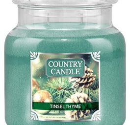 Country Candle Średnia świeca zapachowa z dwoma knotami Tinsel Thyme 453g