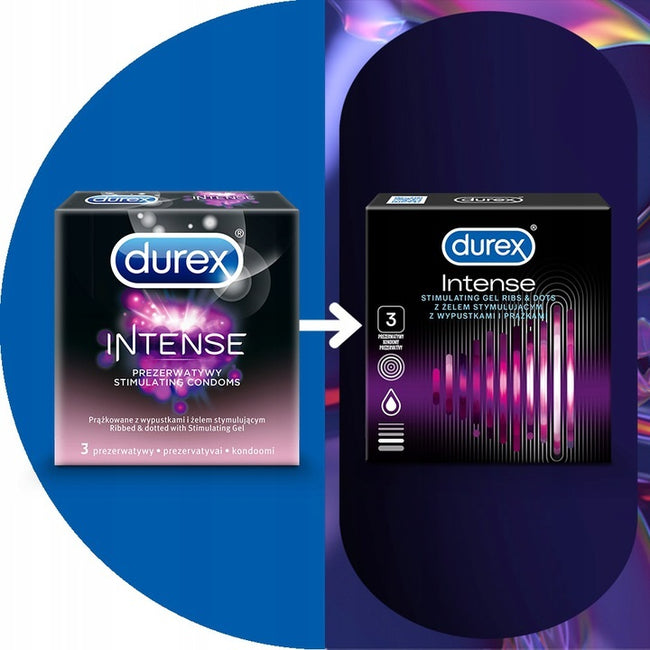 Durex Durex prezerwatywy Intense 3 szt z wypustkami prążkami żel stymulujący