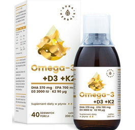 Aura Herbals Omega 3 + D3 + K2mk7 suplement diety w płynie 200ml