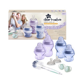 Tommee Tippee Closer To Nature zestaw startowy dla noworodka butelka ze smoczkiem 0m+ 150ml x2 +  butelka ze smoczkiem 0m+ 260ml x2 + szczotka do butelek + smoczek 0-6m x2 + smoczek do butelki 3m+ x2