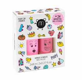 Nailmatic Pop Set zestaw lakierów do paznokci Dolly 8ml + Kitty 8ml + naklejki na paznokcie 24szt