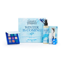 Makeup Revolution X Game Of Thrones Winter Is Coming Set zestaw Eyeshadow Palette paleta cieni do powiek + Fixing Spray utrwalacz makijażu + Shimmer Bomb błyszczyk do ust + Flutter False Eyelashes sztuczne rzęsy