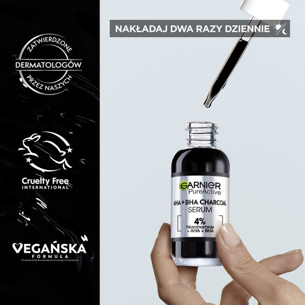Garnier Pure Active serum przeciw niedoskonałościom AHA + BHA + Węgiel 30ml