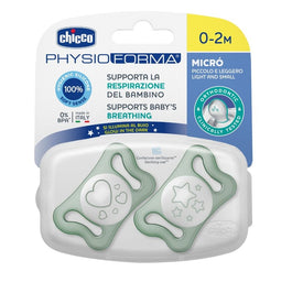 Chicco PhysioForma silikonowy smoczek do uspokajania Micro 0-2m+ Świecący 2szt.
