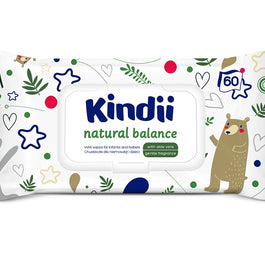 Kindii Natural Balance chusteczki nawilżające dla niemowląt i dzieci 60szt.