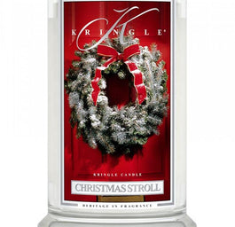Kringle Candle Duża świeca zapachowa z dwoma knotami Christmas Stroll 623g