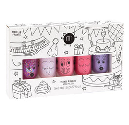 Nailmatic Kids Party zestaw lakierów do paznokci Sheepy 8ml + Polly 8ml + Cookie 8ml + Kitty 8ml + Piglou 8ml