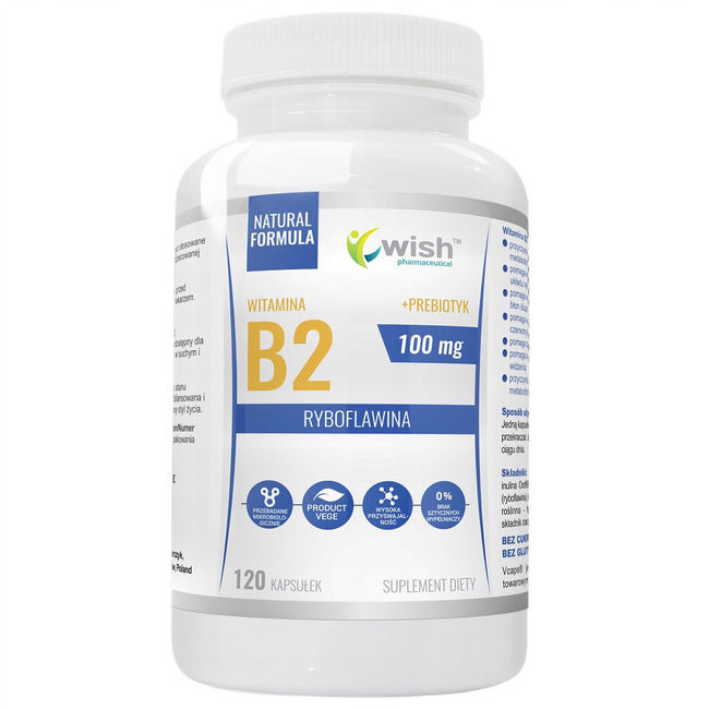 WISH Pharmaceutical Witamina B2 100mg + Prebiotyk suplement diety 120 kapsułek