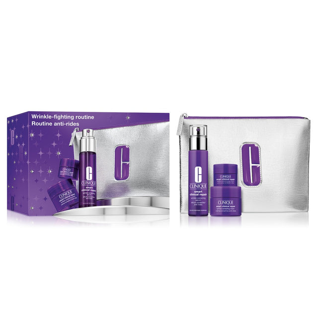 Clinique Wrinkle Fighting Routine zestaw serum do twarzy 30ml + krem do twarzy 15ml + krem pod oczy 5ml + kosmetyczka