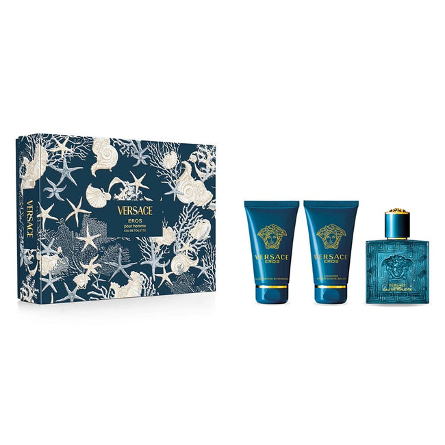 Versace Eros Pour Homme zestaw woda toaletowa spray 50ml + żel pod prysznic 50ml + balsam po goleniu 50ml
