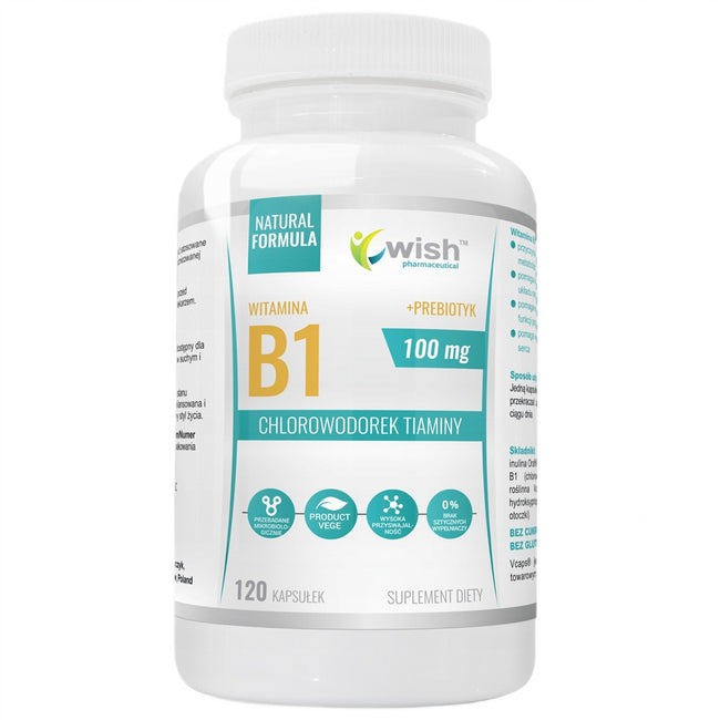 WISH Pharmaceutical Witamina B1 100mg + Prebiotyk suplement diety 120 kapsułek