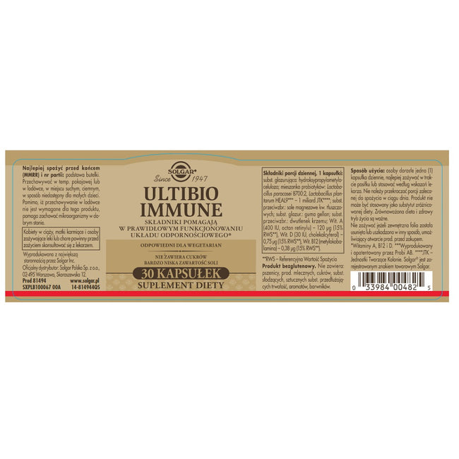 Solgar Ultibio Immune suplement diety 30 kapsułek