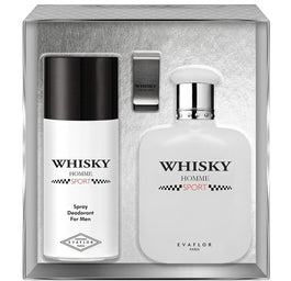 Evaflor Whisky Homme Sport zestaw woda toaletowa spray 100ml + dezodorant spray 150ml + klips na banknoty