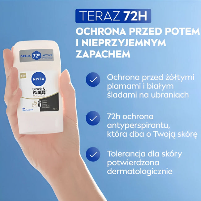 Nivea Black&White Invisible Silky Smooth antyperspirant w sztyfcie 50ml