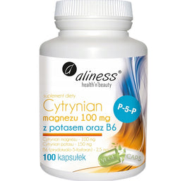 Aliness Cytrynian Magnezu 100mg z potasem oraz B6 suplement diety 100 kapsułek