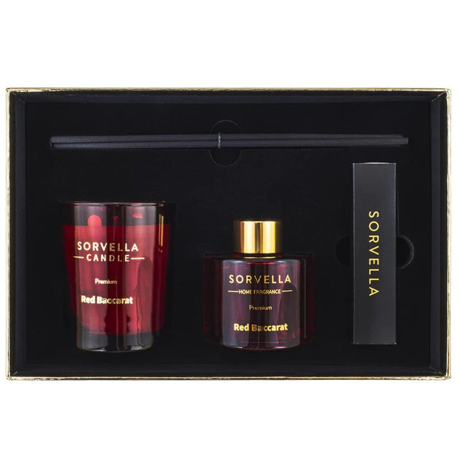 Sorvella Perfume Red Baccarat zestaw dyfuzor zapachowy 120ml + świeca zapachowa 170g + zapałki