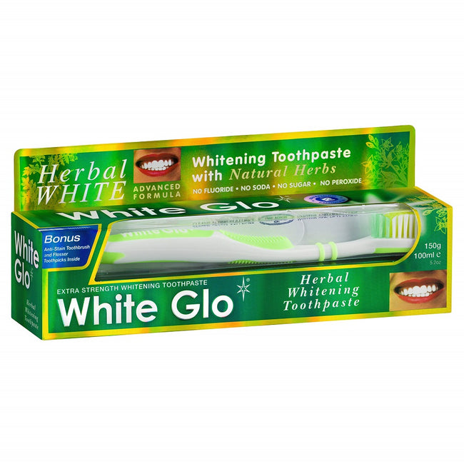 White Glo Herbal White wybielająca ziołowa pasta do zębów 100ml + szczoteczka do zębów