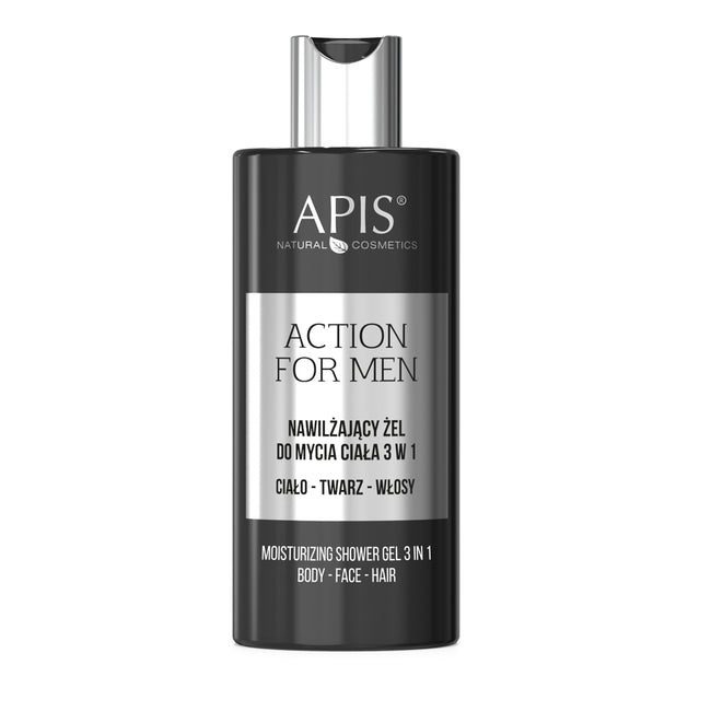 APIS Action For Men zestaw nawilżający żel do mycia ciała 3w1 300ml + odżywczy krem do ciała i dłoni 300ml