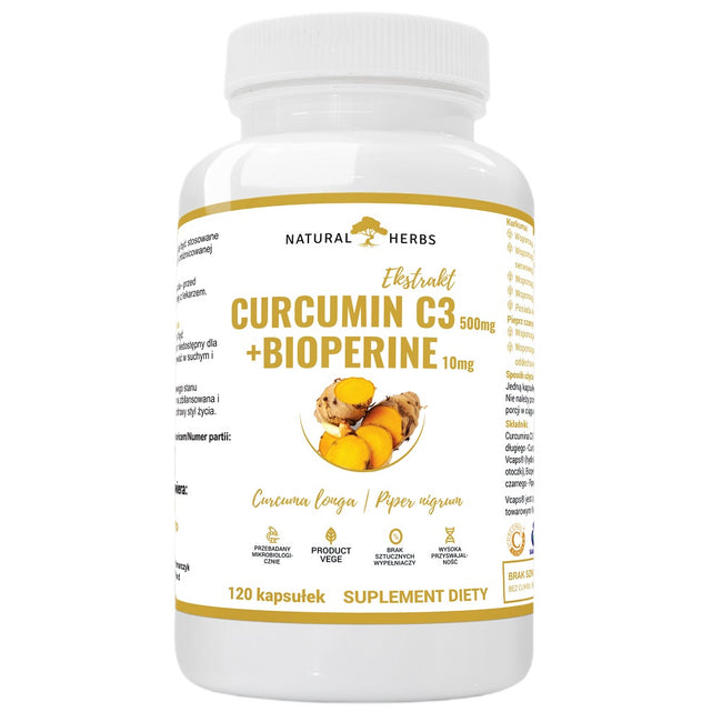 Natural Herbs Curcumin C3 500mg + Bioperine 10mg suplement diety 120 kapsułek
