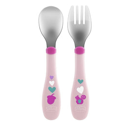 Chicco Metal Cutlery sztućce metalowe 18m+ Różowe