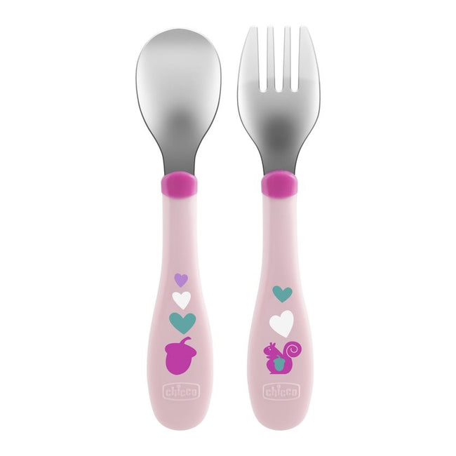 Chicco Metal Cutlery sztućce metalowe 18m+ Różowe