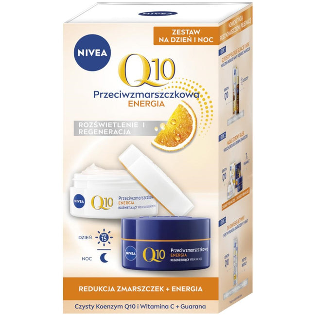 Nivea Q10 Energy zestaw rozświetlający krem na dzień 50ml + regenerujący krem na noc 50ml