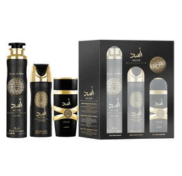Lattafa Asad zestaw woda perfumowana spray 100ml + dezodorant spray 200ml + odświeżacz powietrza 300ml