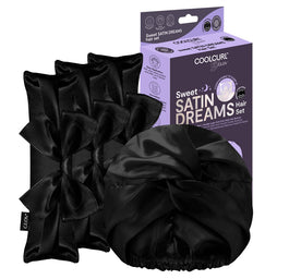 Glov Sweet Satin Dreams zestaw wałki do kręcenia włosów na zimno 3szt + dwuwarstwowy satynowy czepek do spania 1szt Black