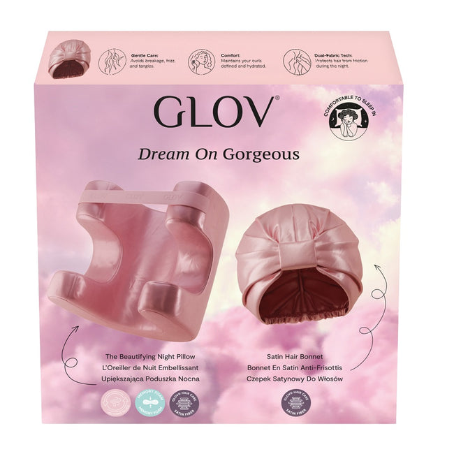 Glov Dream On Gorgeous zestaw satynowy czepek do włosów + upiększająca poduszka nocna