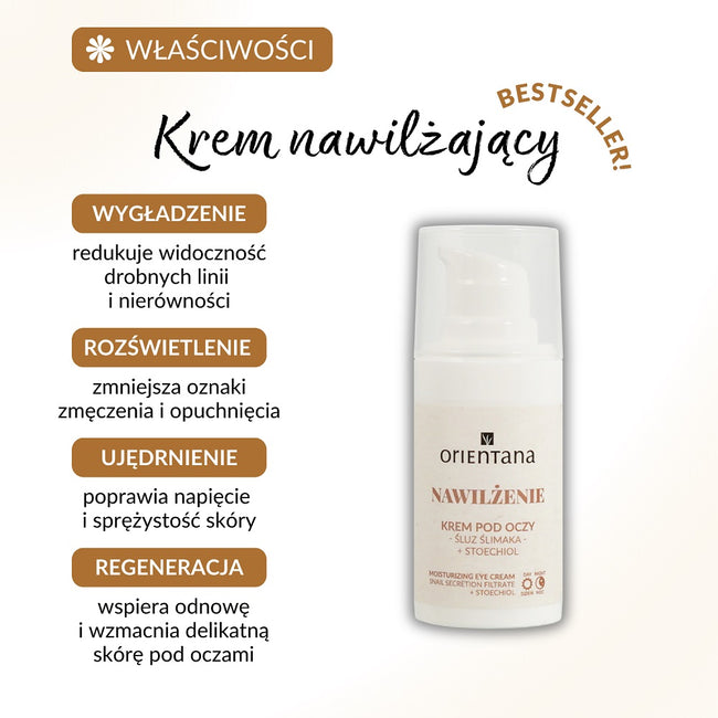 ORIENTANA Nawilżenie krem pod oczy Śluz Ślimaka i Stoechiol 15ml