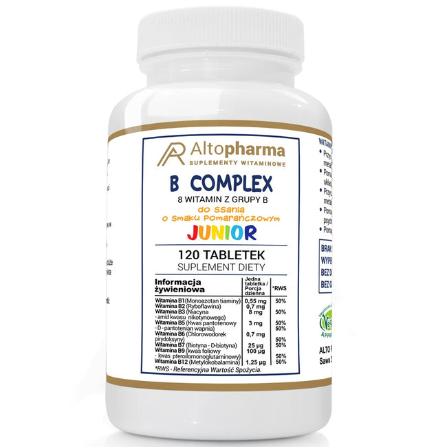 AltoPharma B Complex Junior 8 witamin z grupy B suplement diety o smaku pomarańczowym 120 tabletek do ssania