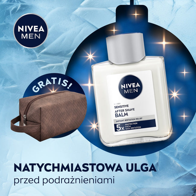 Nivea Men Sensitive Elegance zestaw łagodząca pianka do golenia 200ml + łagodzący balsam po goleniu 100ml + krem uniwersalny 100ml + antyperspirant roll-on 50ml + kosmetyczka