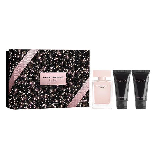 Narciso Rodriguez For Her zestaw woda perfumowana spray 50ml + balsam do ciała 50ml + żel pod prysznic 50ml
