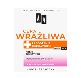 AA Cera Wrażliwa krem tłusty 24h do cery suchej i normalnej na dzień i noc 50ml