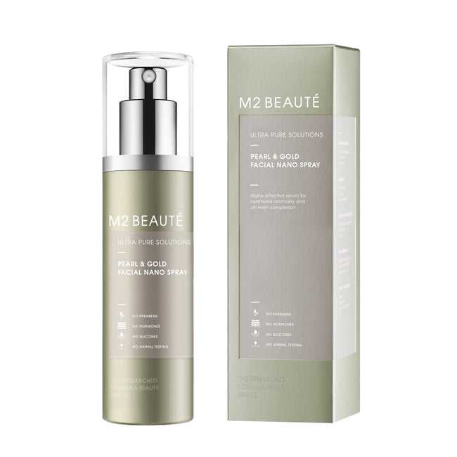 M2 BEAUTE Pearl & Gold Facial Nano Spray rozświetlające serum do twarzy w sprayu 75ml