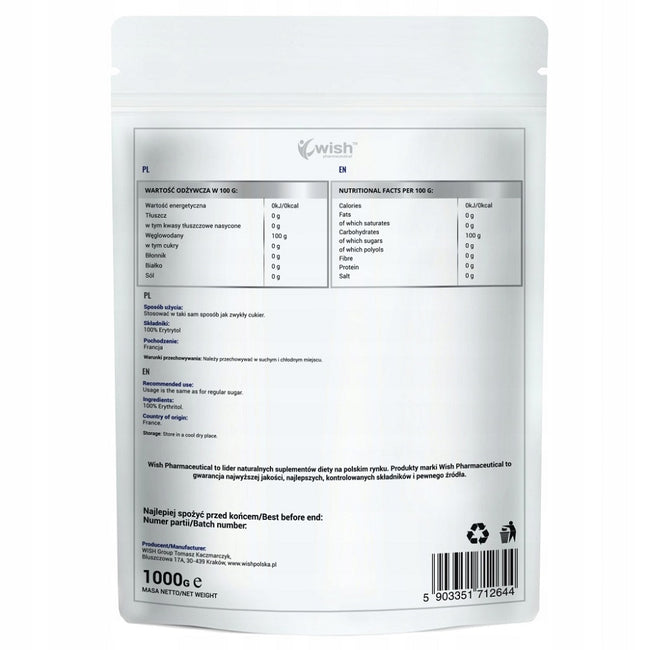 WISH Pharmaceutical Erytrytol niskokaloryczny cukier 1000g